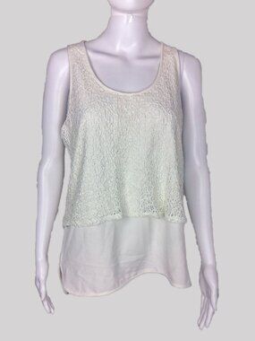 Saint Tropez West Lace Overlay White Sleeveless Blouse